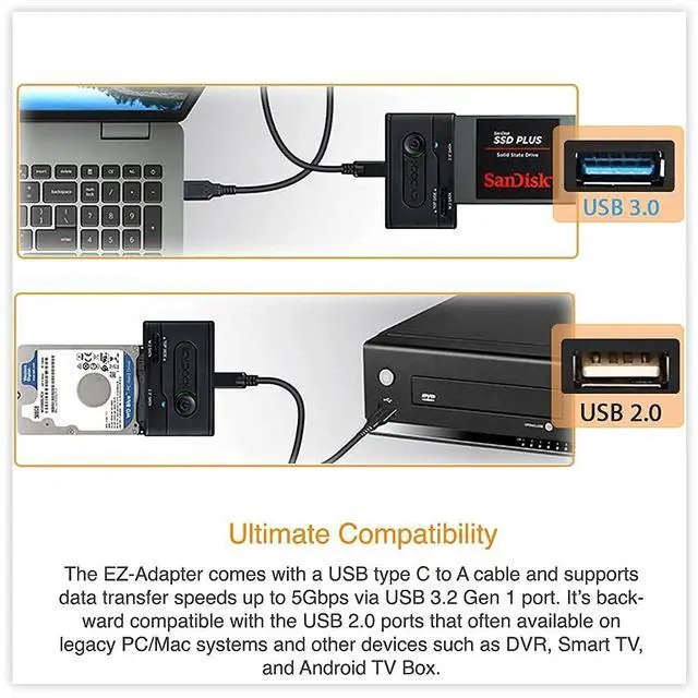 Alt view image 5 of 5 - 2.5 & M.2 SATA III HDD SSD to USB 3.2 Gen 1 (5Gbps) Hard Drive Docking Station Reader Adapter | EZ-Adapter MB031U-1SMB