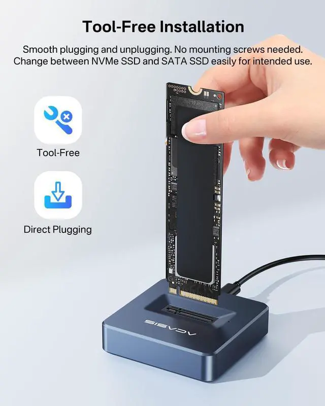 Alt view image 5 of 7 - M.2 NVMe & SATA to USB C Docking Station, NVME SSD Enclosure Adapter, USB 3.2 Gen 2(10 Gbps), Aluminium Alloy Housing, Support M.2 (M Key) NVMe and (B+M Key) SATA-Based SSD