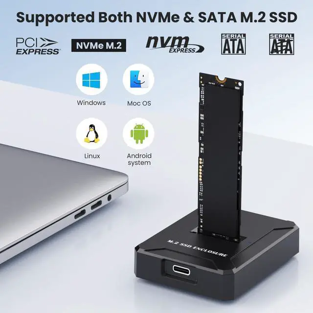 Alt view image 3 of 7 - M.2 NVMe SATA to USB Reader Adapter, External SSD Reader USB 3.2 Gen 2 10Gbps USB C Docking Station, Supports M.2 (M Key, B+M Key) NVMe & (B+M Key) SATA SSDs, Tool-Free External Storage Solution