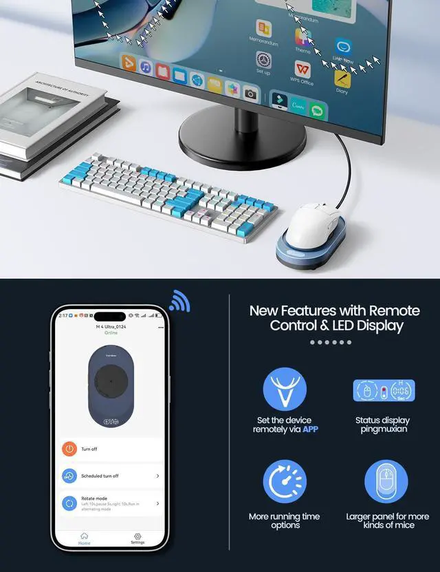 Alt view image 3 of 7 - M4 Utra Mouse Mover with APP, Undetectable Mouse Jiggler Device with Remote Control and Timer Function, Driver-Free Shaker Wiggler Mouse Movement Simulation for Computer Awakening