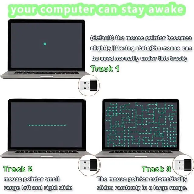 Alt view image 3 of 7 - Mouse Jiggler Undetectable Mini with Switch Button, Portable Wireless USB Mouse Mover Work from Home with 3 Jiggle Mode Plug & Play, Clicker Keeps Device Active Prevent Sleep, Black