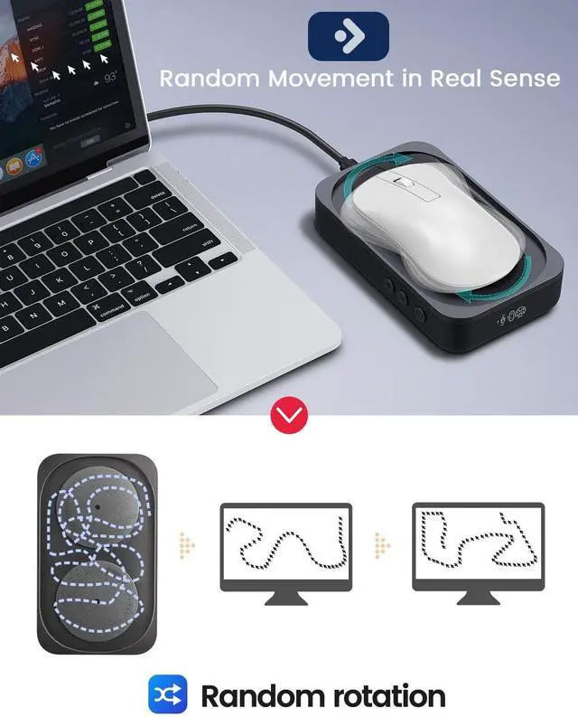 Alt view image 2 of 7 - Undetectable Mouse Mover Jiggler, 100% Random Mouse Movement Device, Mechanical Mouse Shaker with Adjustable Interval Timer, No Need to Align Optical Sensor, Quiet Vibration Keep PC Active