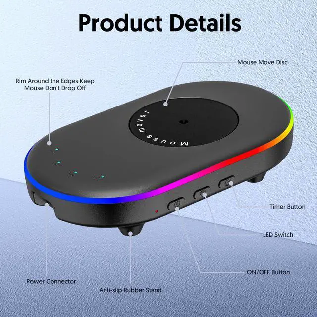 Alt view image 6 of 7 - LED Mouse Jiggler Undetectable Mover Device with Timer, Mouse Mover Work from Home - ON/Off Switch, Driver-Free Shaker for Keeping PC Active and Secure