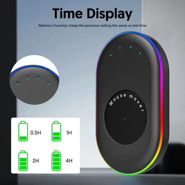 Alt view image 7 of 7 - LED Mouse Jiggler Undetectable Mover Device with Timer, Mouse Mover Work from Home - ON/Off Switch, Driver-Free Shaker for Keeping PC Active and Secure