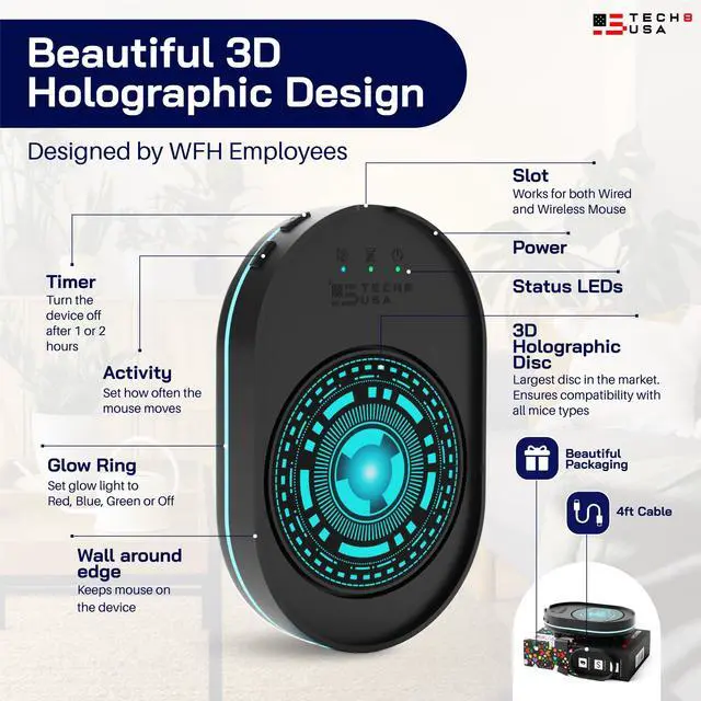 Alt view image 6 of 7 - Mouse Mover Device, Undetectable Mouse Jiggler for Laptops, PC, No Software, Random Movement, Patented, Designed, Engineered, Packaged in USA - 3D Hologram Alien