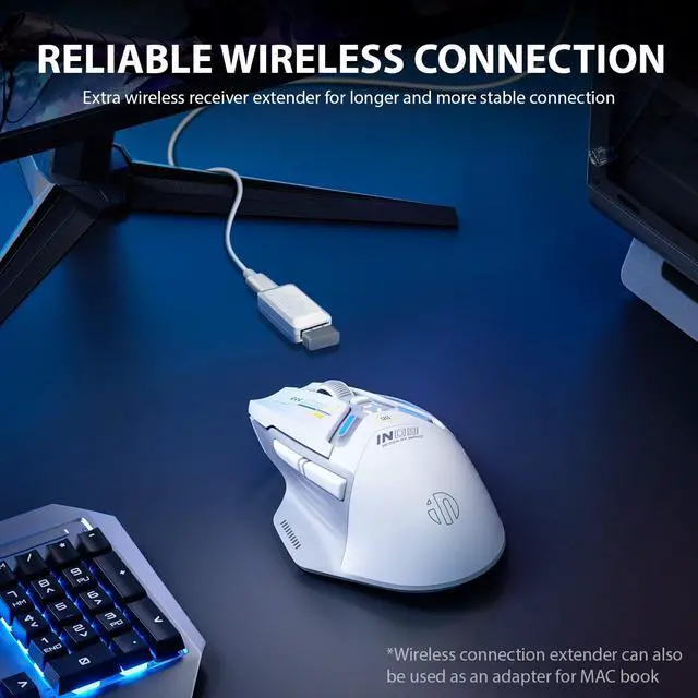 Alt view image 4 of 7 - IN9 Wireless Gaming Mouse, True Tri-Mode Bluetooth/Type-C Wired/2.4G Wireless Connection, 10000 DPl, Fully Programmable, RGB Backlit, for Laptop PC Mac