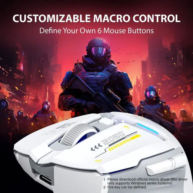 Alt view image 5 of 7 - IN9 Wireless Gaming Mouse, True Tri-Mode Bluetooth/Type-C Wired/2.4G Wireless Connection, 10000 DPl, Fully Programmable, RGB Backlit, for Laptop PC Mac