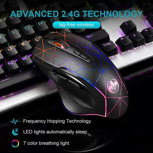 Alt view image 3 of 6 - Wireless Gaming Mouse, Rechargeable Mice 3 Level DPI With Colorful Led Lights, Silent 7 Buttons Gaming Wireless Mouse With Side Buttons & Thumb Rest, Computer Gamer Mouse PC/Mac, Laptop/Desktop