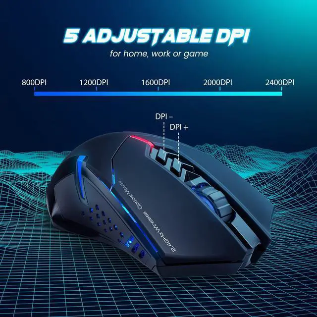 Alt view image 5 of 6 - Wireless Gaming Mouse- USB Cordless PC Accessories Computer Mice with LED Backlit, Ergonomic Gamer Laptop Mouse with 7 Silent Buttons, 5 Adjustable DPI Plug & Play for PC