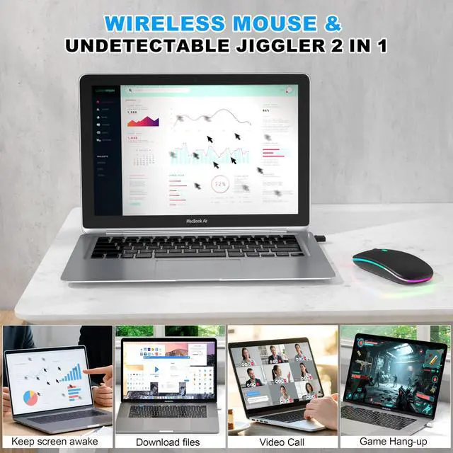 Alt view image 2 of 7 - Bluetooth LED Wireless Mouse for MacBook Air iPad Pro Mac Laptop PC - Slim RGB Wireless Mouse, 3 Mode BT 5.2 & 2.4G USB-A/Type-C Connectivity Portable Mice with Jiggler Mode, Matte Black