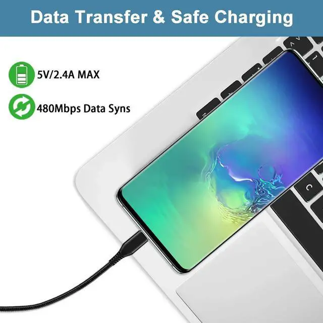 Alt view image 6 of 7 - USB C Cable 15ft, Extra Long USB Type C Fast Charging Cable Sturdy Nylon Braided USB A to USB C Cable Compatible with Samsung S10/S9/S8/S7/S20/A10/A20/A50/A51/Note9/Note8, LG V50 V40 V20,Black