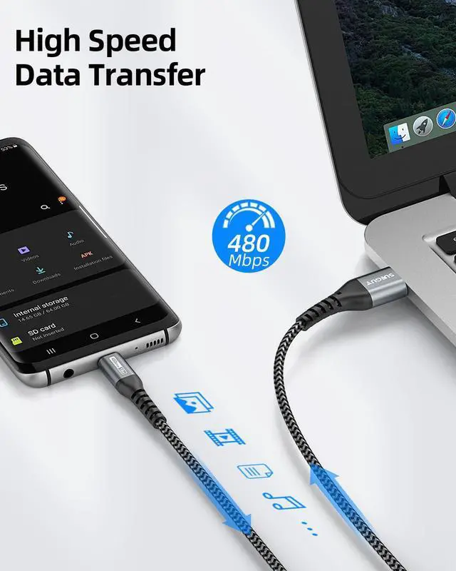 Alt view image 5 of 7 - Long USB C Cable 15FT, 3A USB to USB Type C Cable Fast Charging USB 2.0 Nylon Braided Cord for iPhone16/15 Pro Max Plus, Samsung Galaxy S23/S22/S21, Google, Camera, USB C Devices