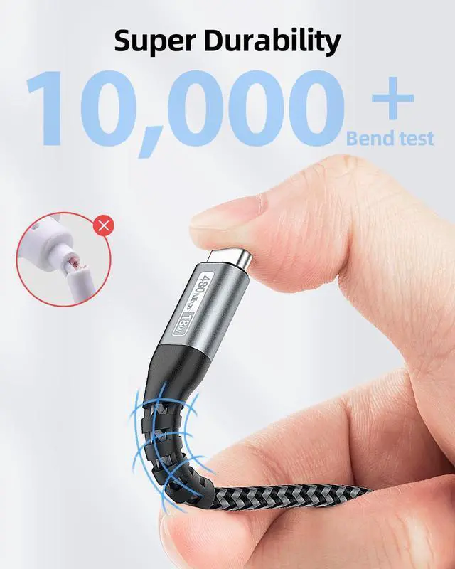 Alt view image 6 of 7 - Long USB C Cable 15FT, 3A USB to USB Type C Cable Fast Charging USB 2.0 Nylon Braided Cord for iPhone16/15 Pro Max Plus, Samsung Galaxy S23/S22/S21, Google, Camera, USB C Devices