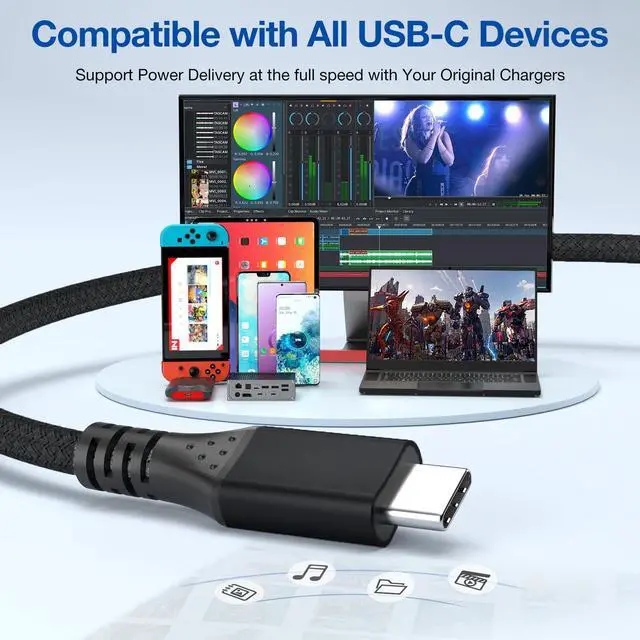 Alt view image 6 of 7 - USB C Cable 15 ft 2Pack, 240W USB C to USB C 3.2 Gen 2 Cable, Type C Charger Cord, 20Gbps 4K Video for Thunderbolt 3/4 MacBook Pro Air, iPhone 16/15 Pro Max, Galaxy S24/S23, iPad mini