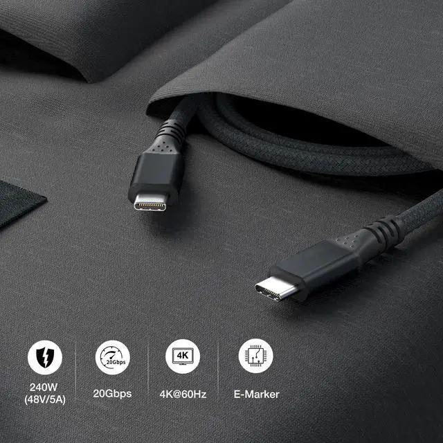 Alt view image 7 of 7 - USB C Cable 15 ft 2Pack, 240W USB C to USB C 3.2 Gen 2 Cable, Type C Charger Cord, 20Gbps 4K Video for Thunderbolt 3/4 MacBook Pro Air, iPhone 16/15 Pro Max, Galaxy S24/S23, iPad mini