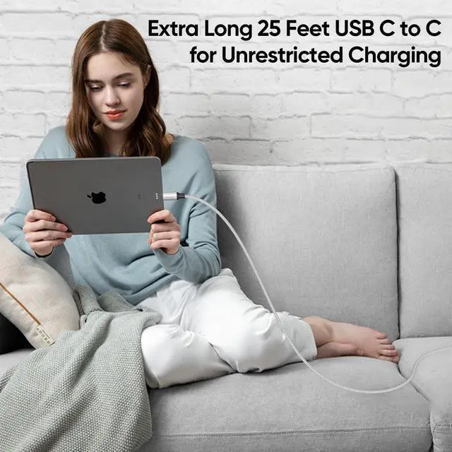 Alt view image 2 of 7 - 25 ft USB C Cable Extra Long 40W Fast Charging Type C Cord, USBC 2.0 to USB-C Fast Charge for iPhone 17/16/15 Android Phone Tablet Camera Dash Cam Webcam Game Controller