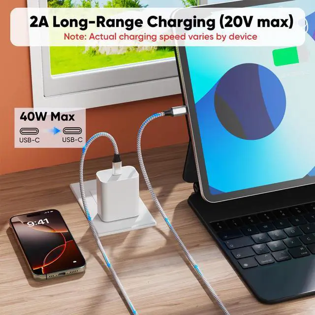 Alt view image 3 of 7 - 25 ft USB C Cable Extra Long 40W Fast Charging Type C Cord, USBC 2.0 to USB-C Fast Charge for iPhone 17/16/15 Android Phone Tablet Camera Dash Cam Webcam Game Controller