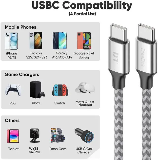 Alt view image 4 of 7 - 25 ft USB C Cable Extra Long 40W Fast Charging Type C Cord, USBC 2.0 to USB-C Fast Charge for iPhone 17/16/15 Android Phone Tablet Camera Dash Cam Webcam Game Controller