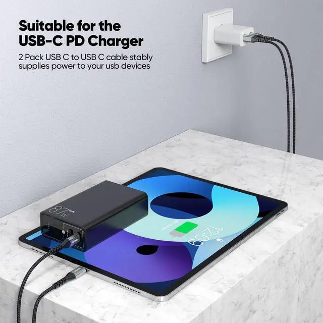 Alt view image 5 of 7 - USB C Cable 15ft Pack of 2, 60W Extra Long USBC to Type C Fast Charging Cord, Nylon Braided USB-C Data Transfer Cables for iPhone 16/15 Series Samsung Galaxy S24/S23 Security Camera Tablet