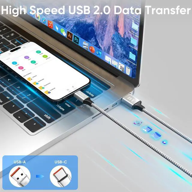 Alt view image 4 of 7 - 20 Ft USB C Cable, Long USB A 2.0 to Type C 12W Fast Charging & Data Transfer Cord Compatible with Xbox PS5 Controller, iPhone 17/16/15, Android Phone, Tablet, Game Controller, Camera, and more