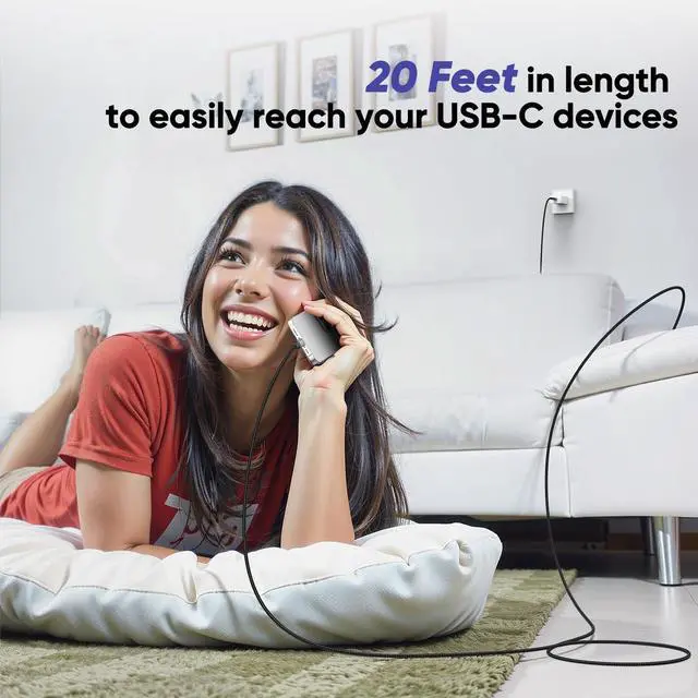 Alt view image 2 of 7 - 20 Ft USB C Cable Long, SuperSpeed 5Gbps Data Transfer & 2.4A Fast Charging USB A to Type C Cord for Xbox PS5 Controller iPhone 16/15 Android Phone, Tablet, Sturdy Aluminum & Braided