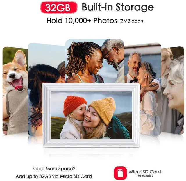 Alt view image 5 of 7 - Digital Picture Frame, 10.1 inch Frameo Digital Frame WiFi, 1280 * 800 IPS HD Touchscreen, 32GB Storage, Instant Share Pictures Video, Smart Photo Frame Electronic, Gifts for Mom, House Warming