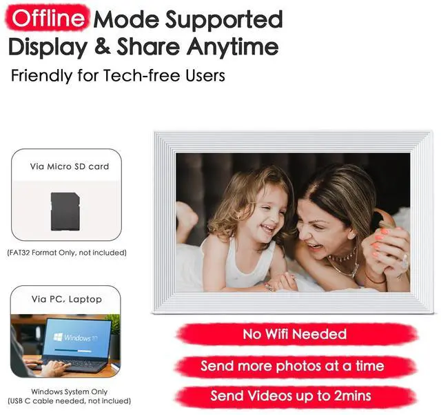 Alt view image 7 of 7 - Digital Picture Frame, 10.1 inch Frameo Digital Frame WiFi, 1280 * 800 IPS HD Touchscreen, 32GB Storage, Instant Share Pictures Video, Smart Photo Frame Electronic, Gifts for Mom, House Warming