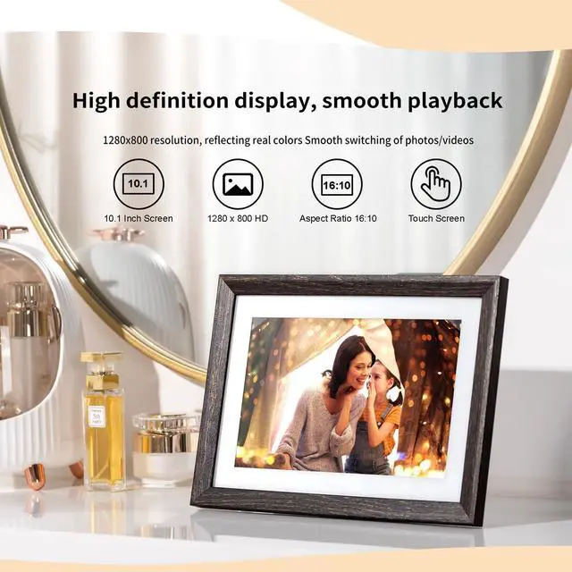 Alt view image 3 of 7 - 10.1 Inch WiFi Digital Photo Frame, 1280x800 HD IPS Touch Screen Photo Frame Electronic, 16GB Memory, Auto-Rotate, Wall Mountable, Share Photos/Videos Instantly, Smart Photo Frame as Great Gift