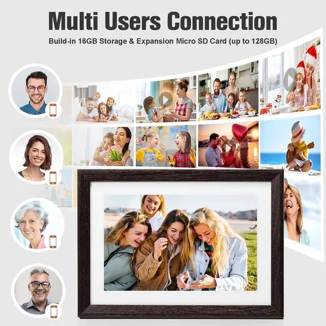 Alt view image 7 of 7 - 10.1 Inch WiFi Digital Photo Frame, 1280x800 HD IPS Touch Screen Photo Frame Electronic, 16GB Memory, Auto-Rotate, Wall Mountable, Share Photos/Videos Instantly, Smart Photo Frame as Great Gift