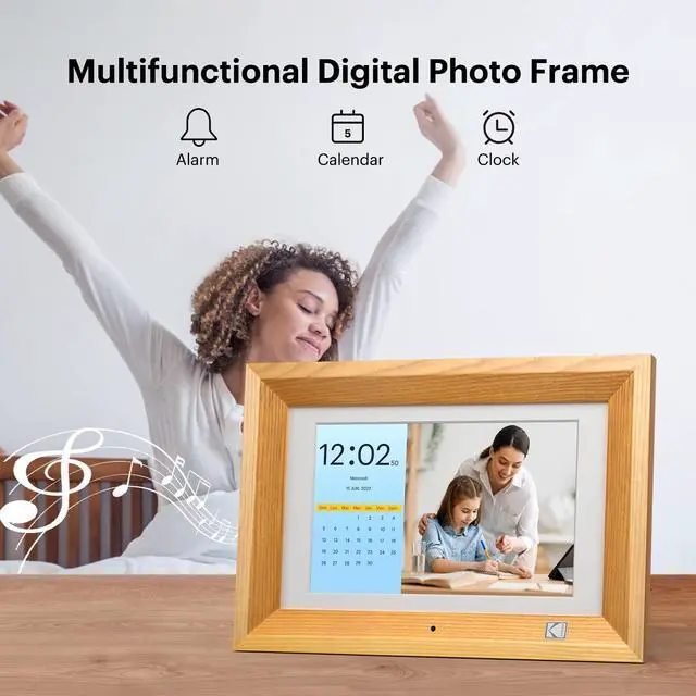 Alt view image 5 of 7 - 10.1 Inch Wood Digital Picture Frame with Remote Control, IPS Screen HD Display, Auto-Rotate, Wall Mountable, Programmable Auto On/Off, Enjoy Your Precious Moment in Slideshow, Black