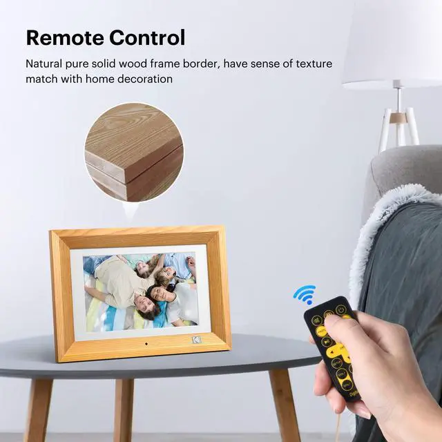 Alt view image 6 of 7 - 10.1 Inch Wood Digital Picture Frame with Remote Control, IPS Screen HD Display, Auto-Rotate, Wall Mountable, Programmable Auto On/Off, Enjoy Your Precious Moment in Slideshow, Black