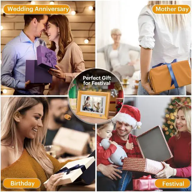 Alt view image 7 of 7 - 10.1 Inch Wood Digital Picture Frame with Remote Control, IPS Screen HD Display, Auto-Rotate, Wall Mountable, Programmable Auto On/Off, Enjoy Your Precious Moment in Slideshow, Black