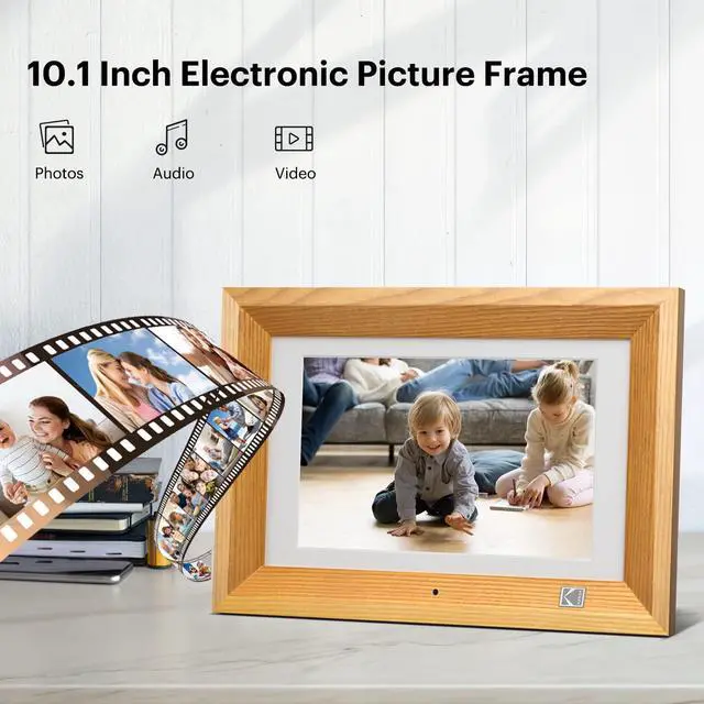 Alt view image 2 of 7 - 10.1 Inch Wood Digital Picture Frame with Remote Control, IPS Screen HD Display, Auto-Rotate, Wall Mountable, Programmable Auto On/Off, Enjoy Your Precious Moment in Slideshow, Black
