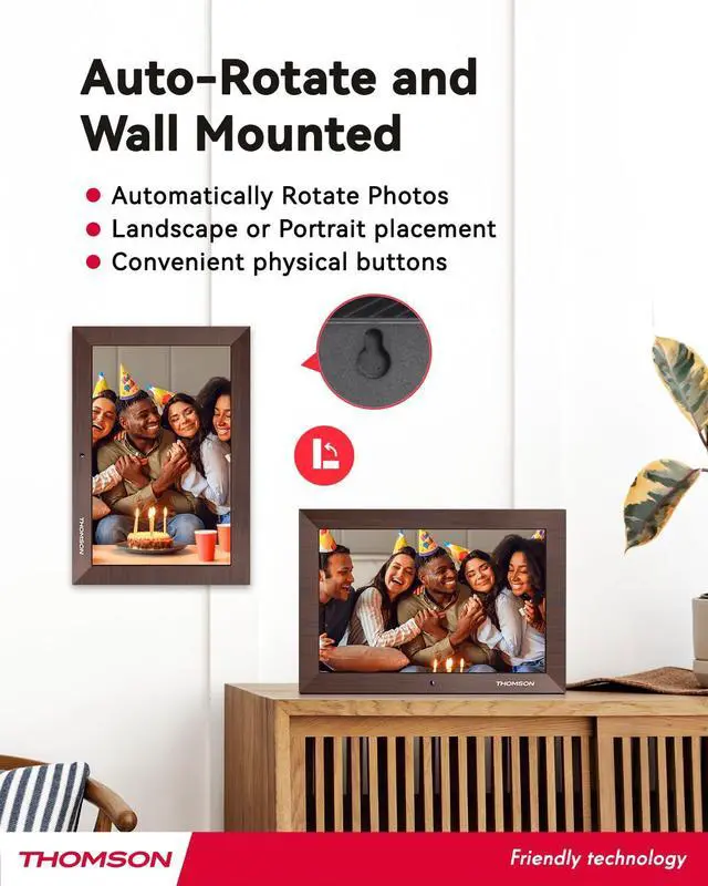 Alt view image 3 of 7 - 10.1" Digital Picture Frame with Remote Control, 1280 * 800 IPS Full View Ultra Clear Screen, Wooden Frame, Share Videos Photos Send Wishes Auto-Rotate Slideshow Non-WiFi