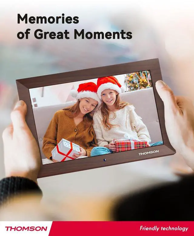 Alt view image 6 of 7 - 10.1" Digital Picture Frame with Remote Control, 1280 * 800 IPS Full View Ultra Clear Screen, Wooden Frame, Share Videos Photos Send Wishes Auto-Rotate Slideshow Non-WiFi