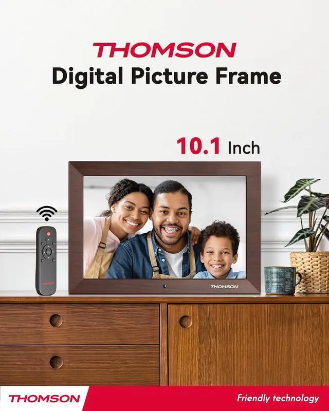 Alt view image 7 of 7 - 10.1" Digital Picture Frame with Remote Control, 1280 * 800 IPS Full View Ultra Clear Screen, Wooden Frame, Share Videos Photos Send Wishes Auto-Rotate Slideshow Non-WiFi