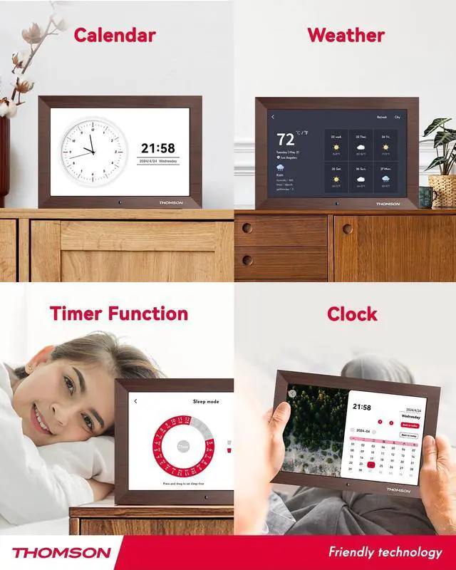 Alt view image 5 of 7 - 10.1" Digital Picture Frame with Remote Control, 1280 * 800 IPS Full View Ultra Clear Screen, Wooden Frame, Share Videos Photos Send Wishes Auto-Rotate Slideshow Non-WiFi