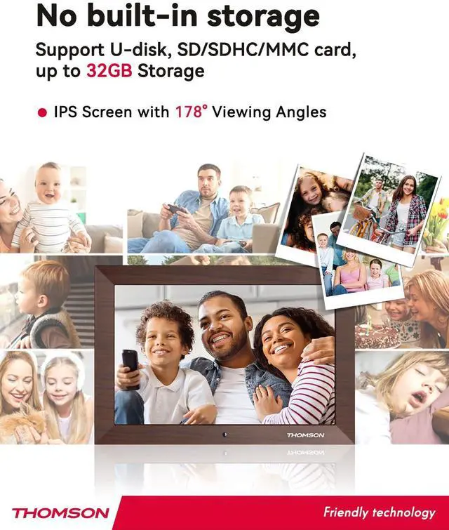 Alt view image 4 of 7 - 10.1" Digital Picture Frame with Remote Control, 1280 * 800 IPS Full View Ultra Clear Screen, Wooden Frame, Share Videos Photos Send Wishes Auto-Rotate Slideshow Non-WiFi