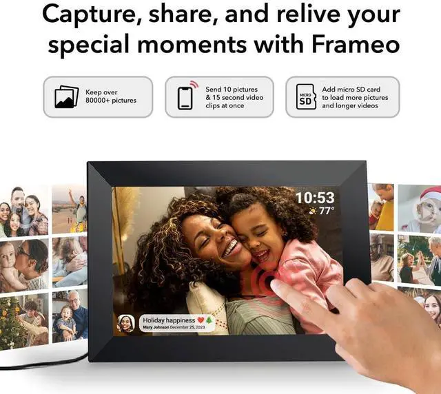 Alt view image 4 of 7 - 10.1 Inch WiFi Digital Picture Frame with 32GB Storage,1280 * 800P IPS HD Touch Screen,Send Photos/Videos from Your Phone Anywhere, Photo Gifts for Parents and Grandparents
