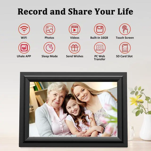 Alt view image 2 of 7 - Digital Picture Frame 10.1 Inch WiFi Digital Photo Frame Electronic, IPS Touch Screen, 16GB, Tabletop&Wall-Mounted, Share Photos and Video with Uhale App, Birthday Gifts for Mom Women