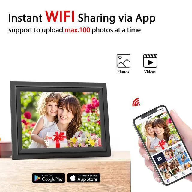 Alt view image 3 of 7 - Digital Picture Frame 10.1 Inch WiFi Digital Photo Frame Electronic, IPS Touch Screen, 16GB, Tabletop&Wall-Mounted, Share Photos and Video with Uhale App, Birthday Gifts for Mom Women