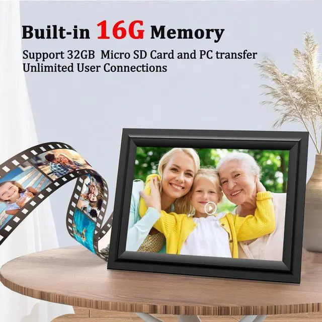 Alt view image 5 of 7 - Digital Picture Frame 10.1 Inch WiFi Digital Photo Frame Electronic, IPS Touch Screen, 16GB, Tabletop&Wall-Mounted, Share Photos and Video with Uhale App, Birthday Gifts for Mom Women