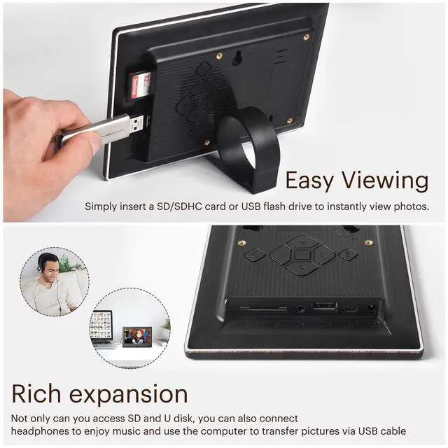 Alt view image 3 of 7 - 7 Inch Wood Digital Picture Frame with Remote Control, 1024x600 IPS Screen HD Display Digital Photo Frame, USB or SD Card Required, Auto-Rotate, Supports Photo/Video/Music/Calendar/Slideshow