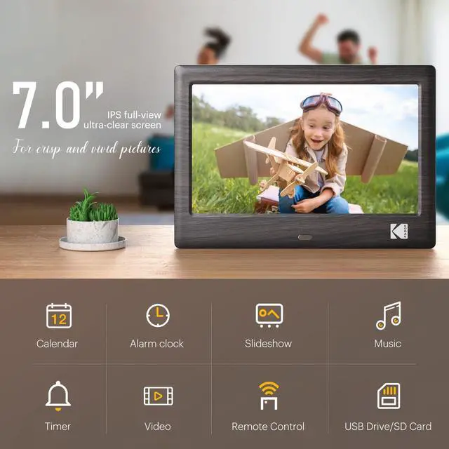 Alt view image 2 of 7 - 7 Inch Wood Digital Picture Frame with Remote Control, 1024x600 IPS Screen HD Display Digital Photo Frame, USB or SD Card Required, Auto-Rotate, Supports Photo/Video/Music/Calendar/Slideshow