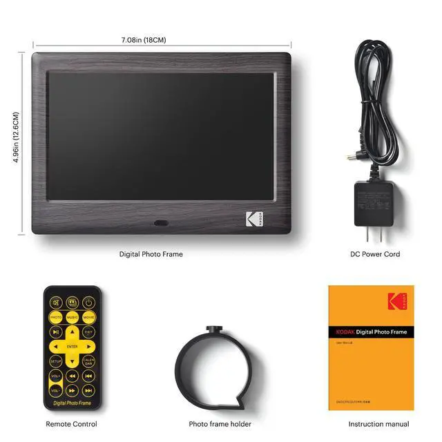 Alt view image 7 of 7 - 7 Inch Wood Digital Picture Frame with Remote Control, 1024x600 IPS Screen HD Display Digital Photo Frame, USB or SD Card Required, Auto-Rotate, Supports Photo/Video/Music/Calendar/Slideshow