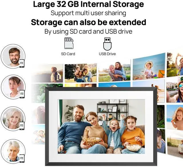 Alt view image 6 of 7 - 32GB 10.1 Inch WiFi Digital Picture Frame with 1280x800 HD IPS Touch Screen, Send Photo or Videos via App or Email,Support USB Drive/SD Card Extend Storage,Auto-Rotate,Wall Mountable