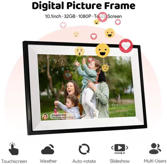Alt view image 4 of 7 - 10.1 Inch WiFi Digital Picture Frame, Photo Frame Electronic HD IPS Touch Screen 1280x800 32GB, Wall Mountable Smart Cloud Slideshow, Send Photos from Your Phone Anywhere, Gifts for Parents