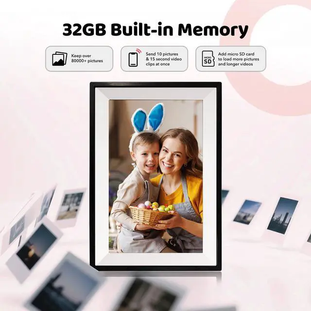 Alt view image 6 of 7 - 10.1 Inch WiFi Digital Picture Frame, Photo Frame Electronic HD IPS Touch Screen 1280x800 32GB, Wall Mountable Smart Cloud Slideshow, Send Photos from Your Phone Anywhere, Gifts for Parents
