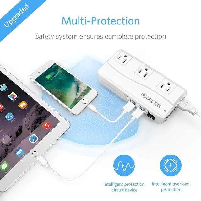 Alt view image 4 of 7 - Universal Travel Adapter, Power Step Down 220V to 110V Voltage Converter with 6A 4-Port USB Charging 3 AC Sockets International Plug Adapter for UK/AU/US/EU/Japan More Than 150 Countries