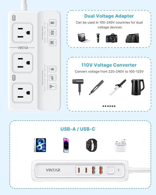 Alt view image 3 of 7 - 220V to 110V Voltage Converter, 2000W Universal Travel Adapter Voltage Converter US to Europe, International Step Down Transformer Power Converters Adapter Combo for EU UK JP AU in SA